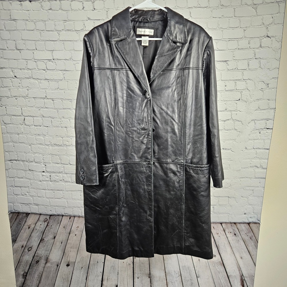 Preston & York Black Genuine Lambskin Leather Trench Coat Car Coat Large